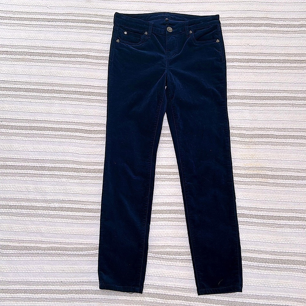 KUT From The Kloth Navy Corduroy Pants Size 4 Mid Rise Slim Straight Stretch